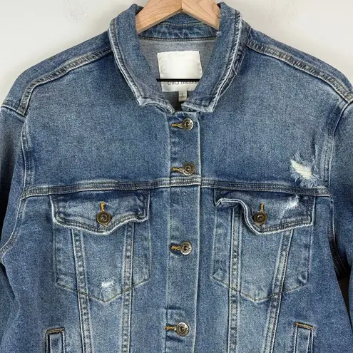 Ella Moss Denim Trucker Jacket Women Large Blue Distressed Button Front Western