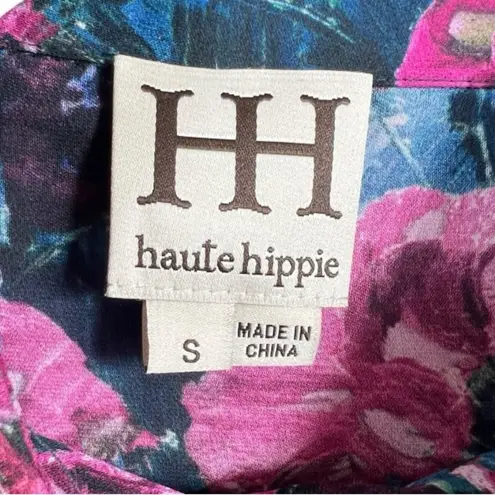 Haute Hippie Floral Print Silk Henley Shirt Dress S