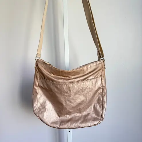 Kipling Shoulder Bag Metallic Gold Tan Beige Nylon Crossbody Handbag Purse