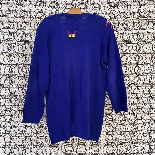 Adrienne Vittadini Vintage blue knit cardigan sweater embroidered butterflies