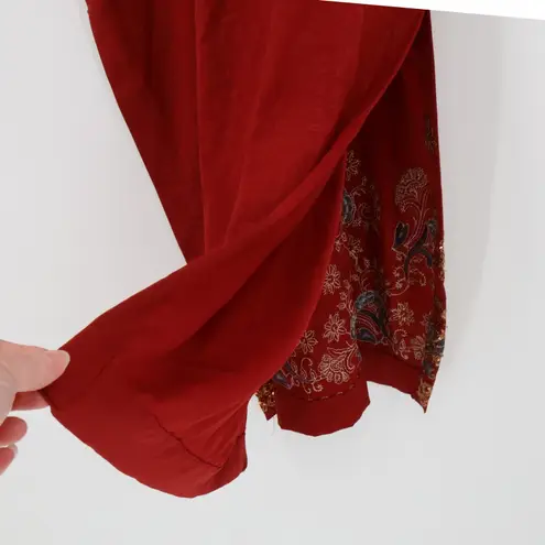 Handmade Red Embroidered Sequin Kurti Tunic Dress Short Sleeve Womens Size M