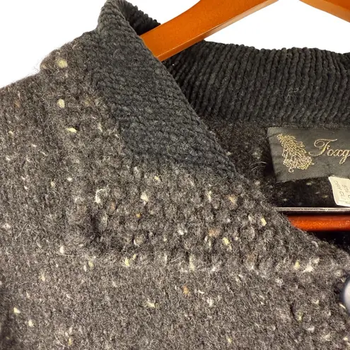 Vintage Foxglove Ireland Wool Tweed Cardigan Jacket Charcoal Flecked Cottagecore Black Size M