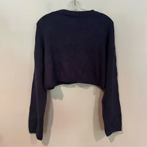 Edikted Knit Bow Cropped Sweater Women's XS/S Navy Boho Dainty Coquette Girl