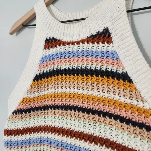 Marie Oliver CiCi Crochet Striped Chunky Knit Tank Cotton Sleeveless Sweater