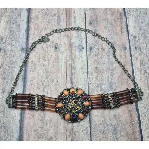 None Orange & Amber Color Choker Necklace 18" Adjustable Fall Hippie Witchy