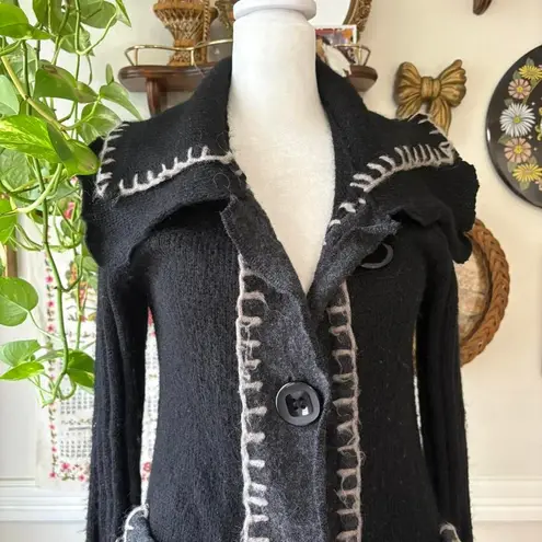 cupio Y2K Sweater Cardigan Duster Wool Blend Chunky Boho Whipstitch Patchwork