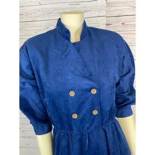 Vintage 80's Sansâge blue gold suede dress puffy sleeves double breasted size S