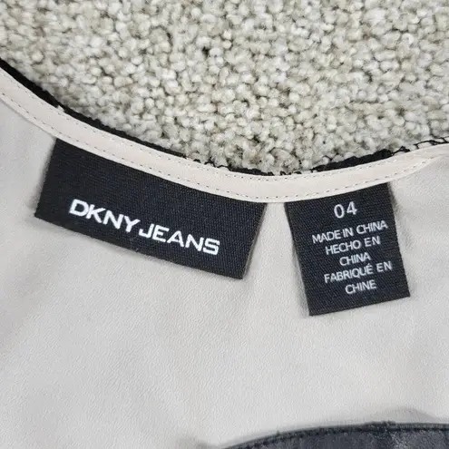 DKNY  Jeans Lace Dress Womens 4 Black Faux Leather Trim Cotton Blend Sleeveless
