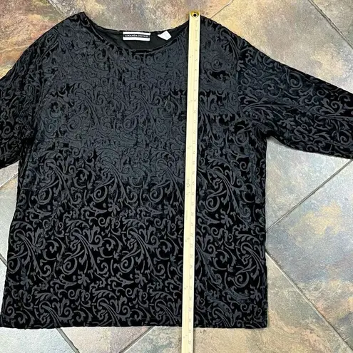 Amanda Smith Black Textured Paisley Velvet 2X Blouse