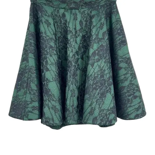 Torn By Ronny Kobo Green & Black Lace Flared Skirt Size Small