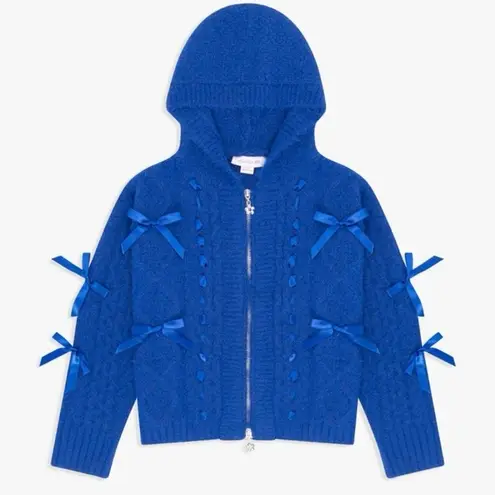 Lisa Says Gah Shelby Lace Embroidered Bow Hooded Cable Knit Zip Sweater Sz S NWT