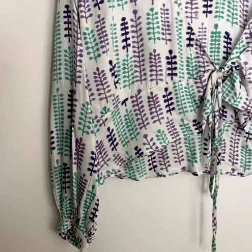 India Collection Emerson Fry Longsleeve Front Tie Ruffle Top Womens Small White