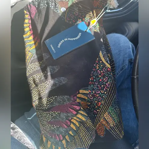 Farm Rio New Beaded Sunshine Black Leather Flat Mules with dust bag Size 6