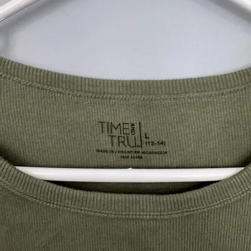 Time And Tru Ribbed Crew Neck Tee Shirt Women's Size Large / 12 - 14 Olive Green - Image 3