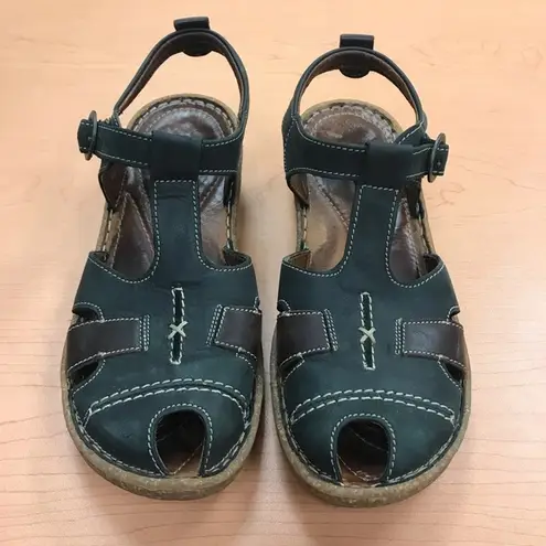 Josef Seibel Leather Peep Toe Sandals Gray Size 10