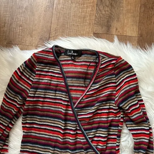 Lulus LULU’S Only Love Red Multi Striped Wrap Sweater Top - Image 6