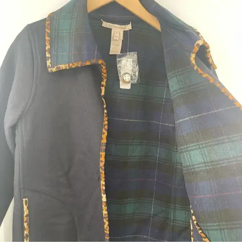 Soft Surroundings  Reversible Coat Size Small Plaid Leopard Black Wool Blend NWT