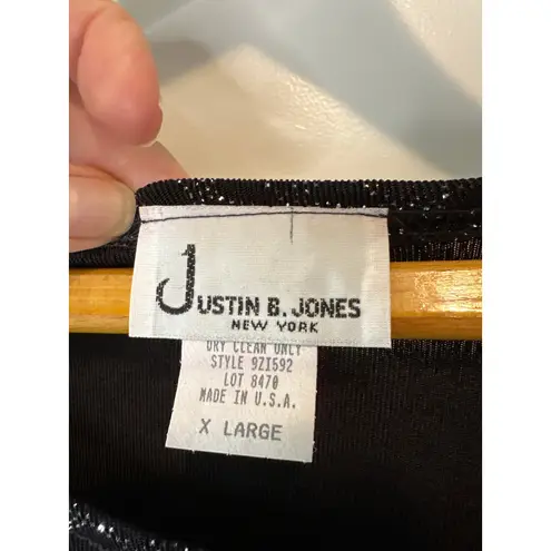 Vintage Justin B. Jones Black Silver Sparkle Blouse Top XL Metallic Evening