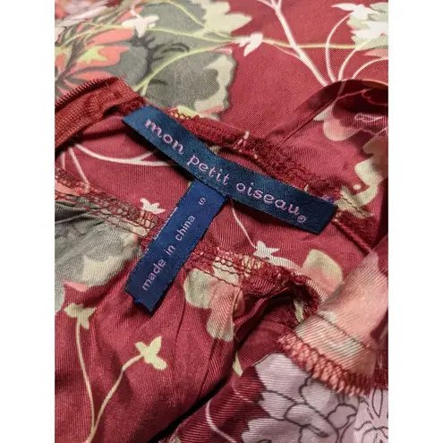 Mon Petit Oiseau red silk floral flutter sleeve dress