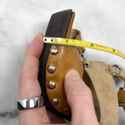 Jimmy Choo Chunky Platform Block Heel Studded O Ring Suede Leather Sandal Heels