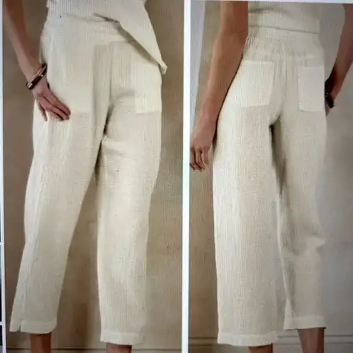 Soft Surroundings  Beach Bound Pants Pull On Gauze Straight Crop Ecru Size 3X