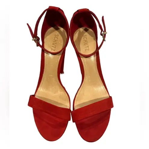 Schutz NEW CADEY SCARLET RED NUBUCK ANKLE STRAP SANDAL BLOCK HEEL SHOES 10