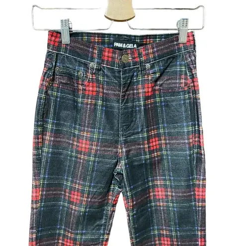 Pam & Gela Tartan Plaid Slim Crop Pant Red Multi Size 25