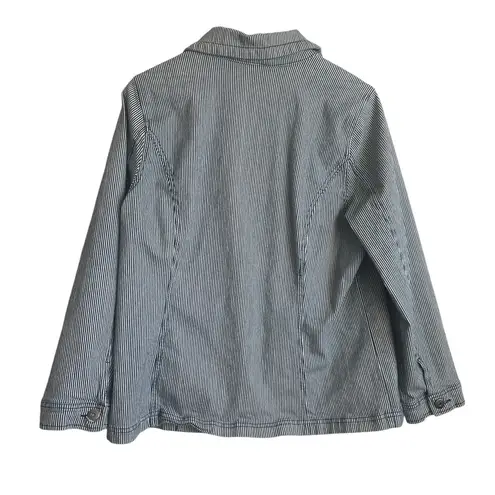 CJ Banks Women Jean Jacket 1X Navy Striped Denim Western Cowgirl Sustainable Blue