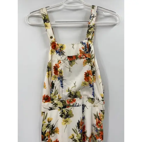 Haute Hippie Bib Overall Style White Floral Print Silk Maxi Dress Size 2