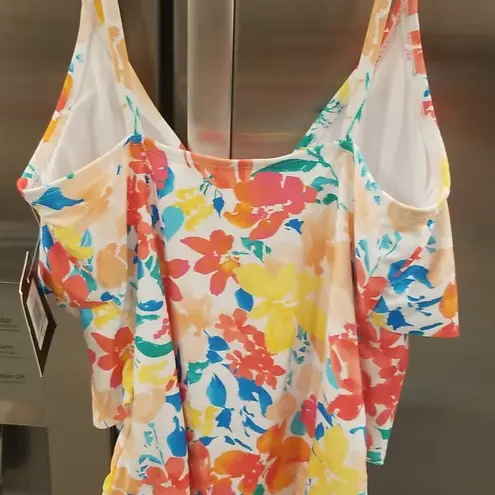 Ellen Tracy ππ One Piece Ruffle Swimsuit ~ Abstract Floral Print 8 NWT