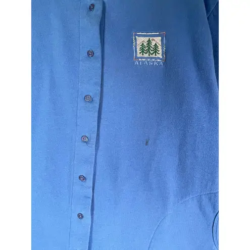 Vintage Polar Alaska Blue Button Front Sweatshirt Jacket L USA Trees Embroidery Size L