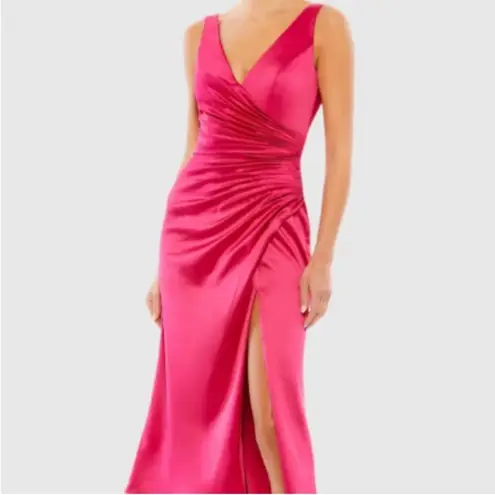 Mac Duggal IEENA 26625 Satin Ruched V-Neck Faux Wrap Lipstick Mini SZ 4