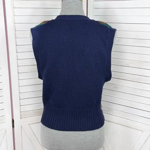 Jantzen Vintage 80s Baroque Equestrian V Neck Sweater Vest Blue Small