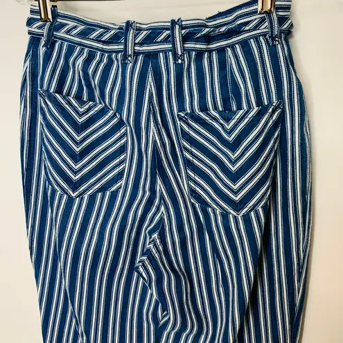 Vintage Striped Denim Cropped High Waisted Jeans Belted Sz 4 Blue