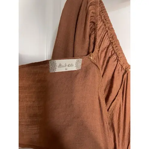 Altar'd State  Brown / Burnt Orange Open Back Dress Women’s M Boho Puffer Sleeve