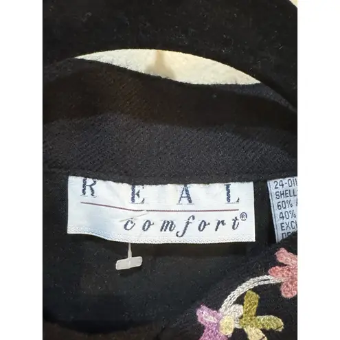 Black Wool Kimono Asian Jacket Blazer All Over Floral Embroidery Size 1X