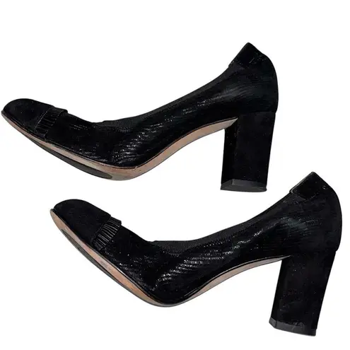 Anyi Lu Black Leather Block Heel Pumps Shoes size 37.5