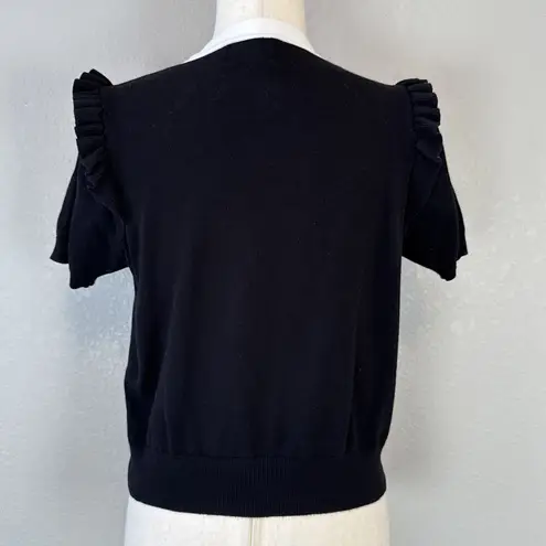 Hell Bunny Womens Colette Sweater Top Size L Black Knit Neck Tie Short Sleeve