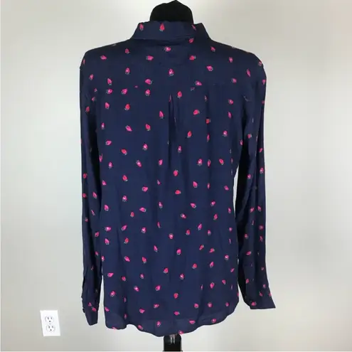 Rails NWOT Kate Strawberry Print Relaxed Navy Blue Button Up Top Shirt Blouse XS