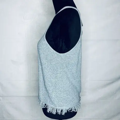 fab'rik Fab’rik Blue Heathered Sleeveless Sweater Sz M Fringe Hem Lightweight Halter NWT