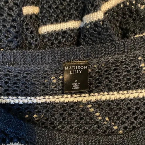 Madison Lilly Navy And White Striped Crochet sweater Blue Size M