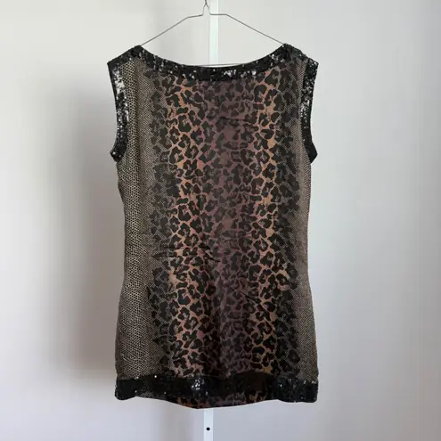 Guess by Marciano Brown Animal Print Sleeveless Sequin Trim Top Blouse - M