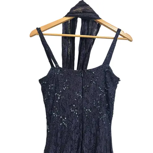 Rimini by Shaw women's y2k vintage navy sequined lace formal prom dress size 4 Blue