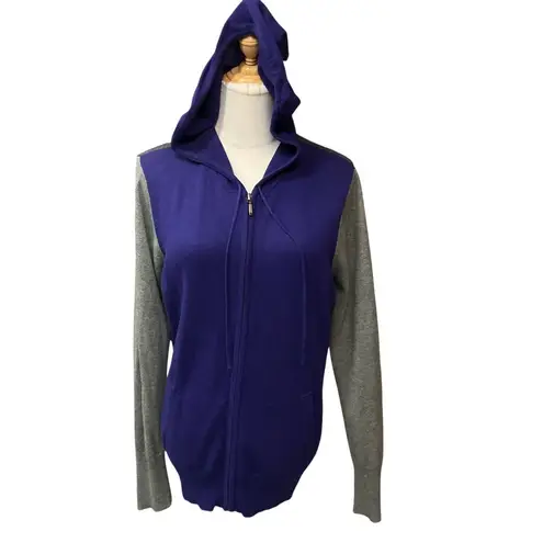 JCPenney Colorblock Long Sleeve Full Zip Cashmere Blend Hoodie Jacket Size XL Purple