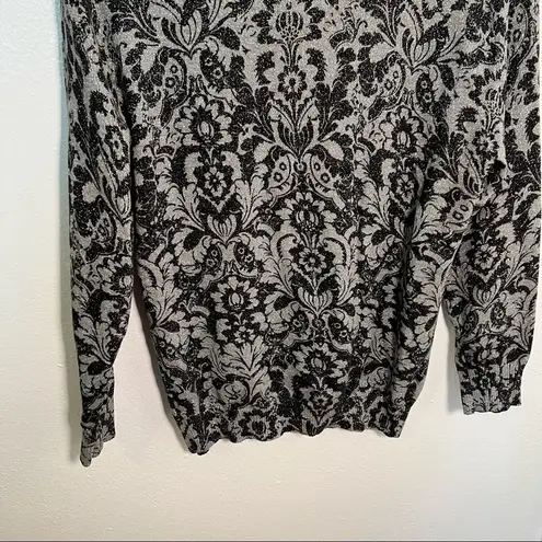 Top Knits Cardigan Sweater Silver Sparkle Black Paisley Size L