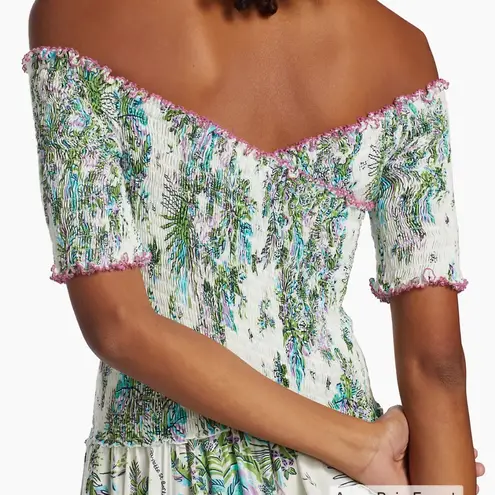 Poupette St. Barth Soledad Smocked Mini Dress Aqua Rain Forrest Tropical Jungle