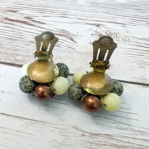 Vintage Clip On Earrings Earthy Tones Cluster Just Under 1"