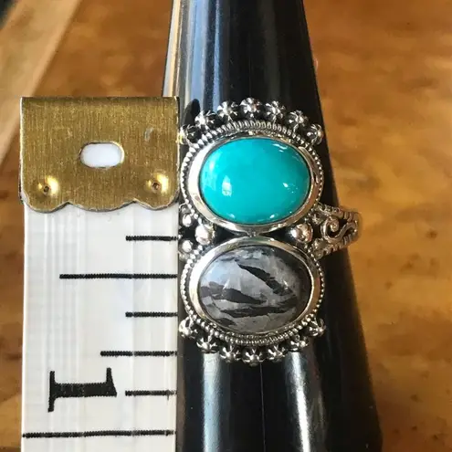 Sleeping Beauty Turquoise White Buffalo Sterling Silver Ring Size 8