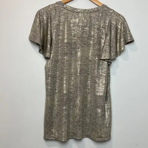 Anthropologie |Flowy Metallic Gold Top sz Medium