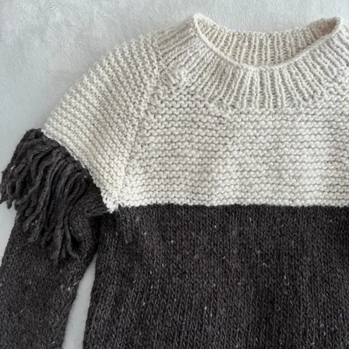 Handmade Alpaca Wool Sweater M/L Fringe Hand Knit Boho Artisan Peru Eco Undyed Brown Size M